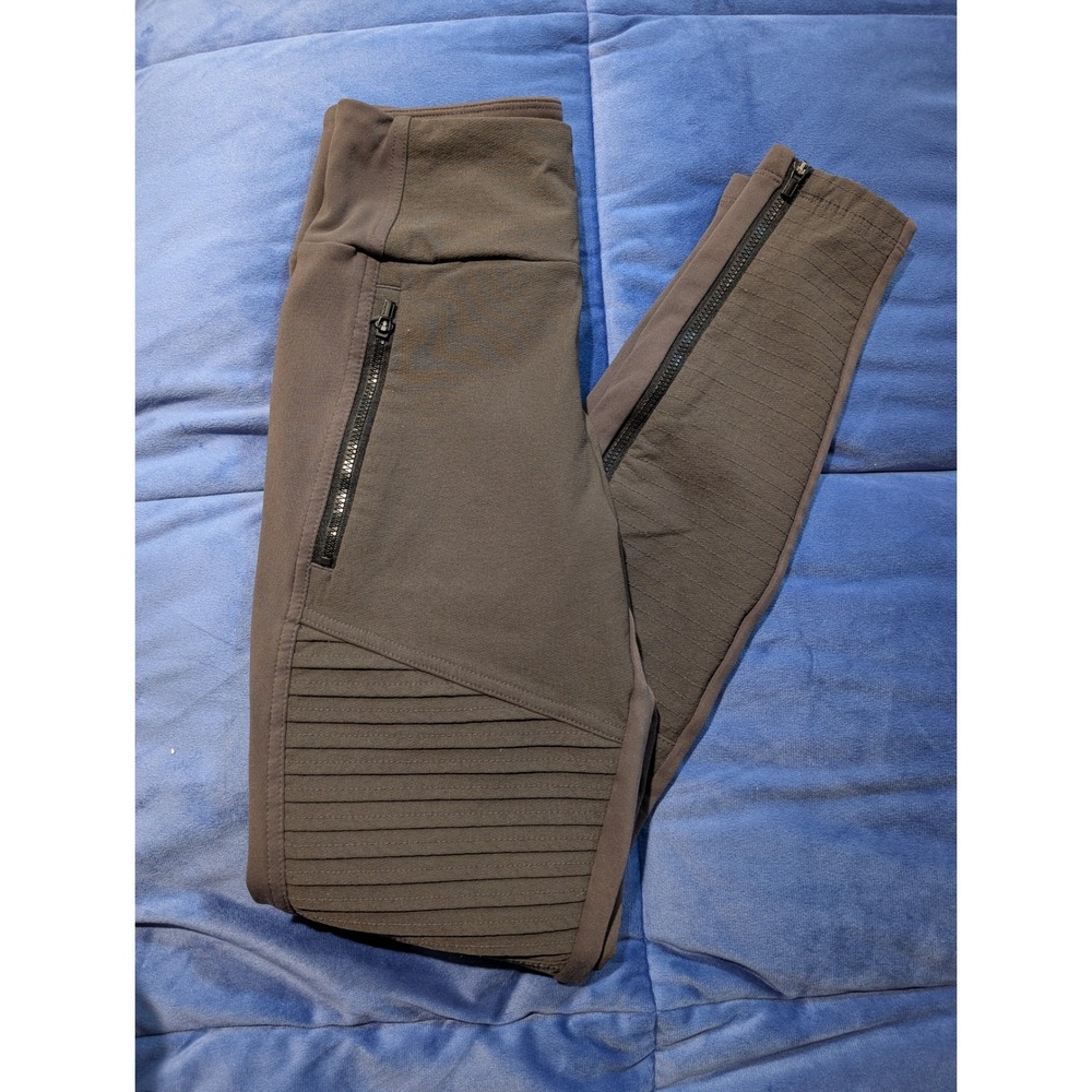 Athleta Headlands Hybrid Moto Tight Leggings Olive Womens Zipper - Size 0
